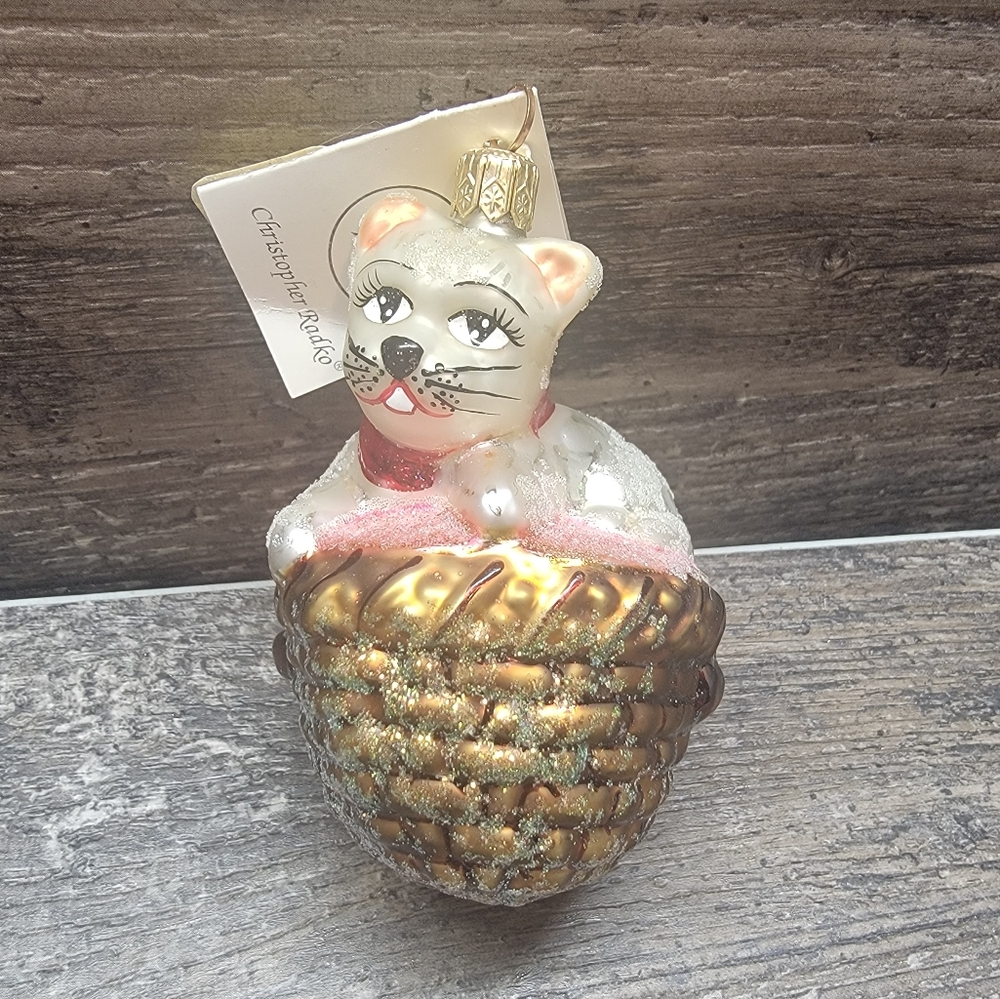 Christopher Radko White and Gold Cat Ornament NWT